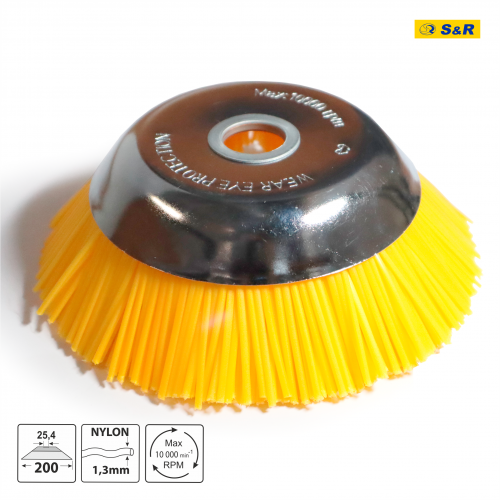 Щітка S&R Meister 200 х 25,4 мм, нейлоновий дріт 1,3 мм, до тримера